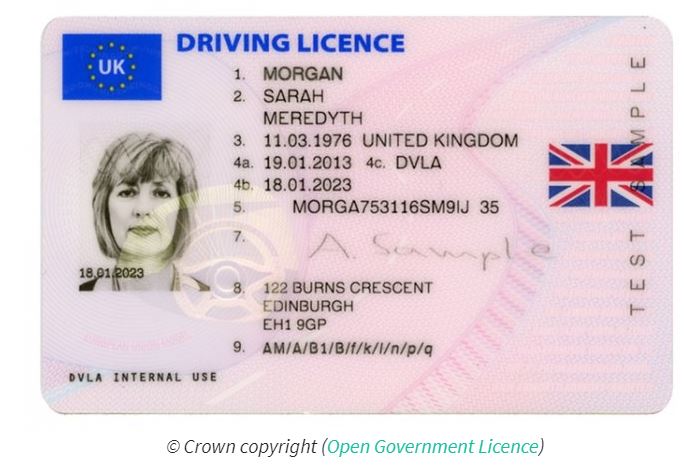 UK Driving Licence Example